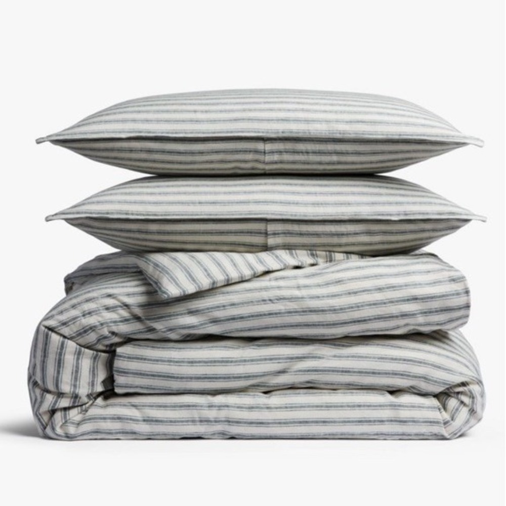 Relaxed Linen Stripe Duvet Cover & Sham Set - Parachute Size King / Cali Cove